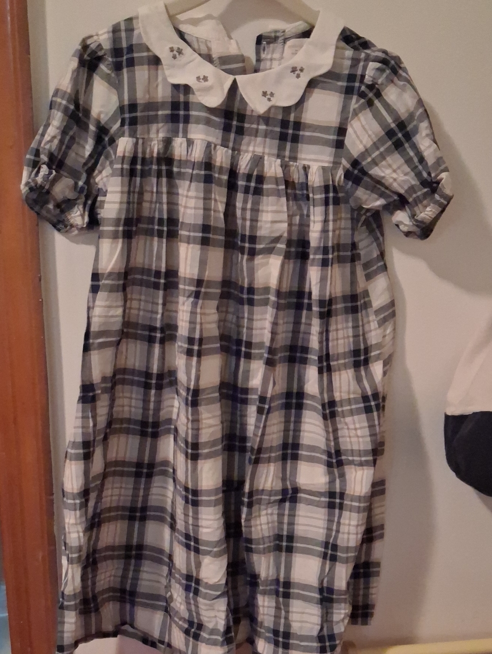 Classic Plaid Girls Fall Dress - White and Navy